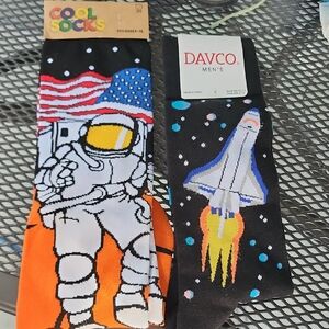 Davco Men's Space-Themed Casual Socks - Black and Orange